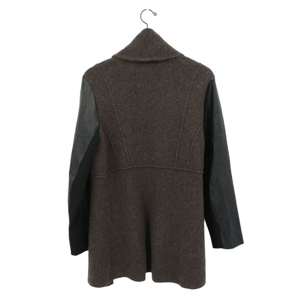 Eileen Fisher Peat Brown Wool Black Leather Sleeves Cardigan Sweater Jacket XL - Picture 6 of 6